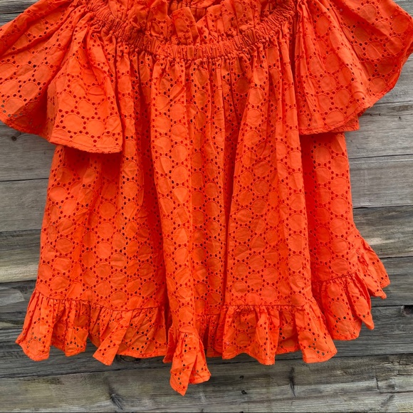 ASOS Orange Eyelet Off The Shoulder Ruffle Top - Picture 5 of 9